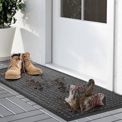 Kuyal Front Door Mat, 2'*4' Door Mat for Inside Outside Entrance,Waterproof Welcome Mats with Non-Slip Backing, Indoor Outdoor Entryway, Commercial Floor Mats, Durable & Easy to Clean, Dark Gray