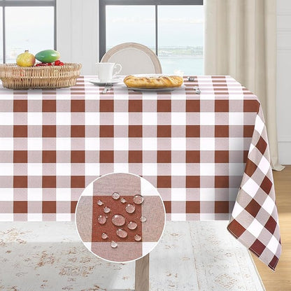 Softalker Gingham Checkered Tablecloth Rectangle - Outdoor Waterproof Buffalo Plaid Table Cloth, Stain Resistant Washable Table Cover for Picnic, Camping, Dining - Rust and White, 54 x 120 Inch