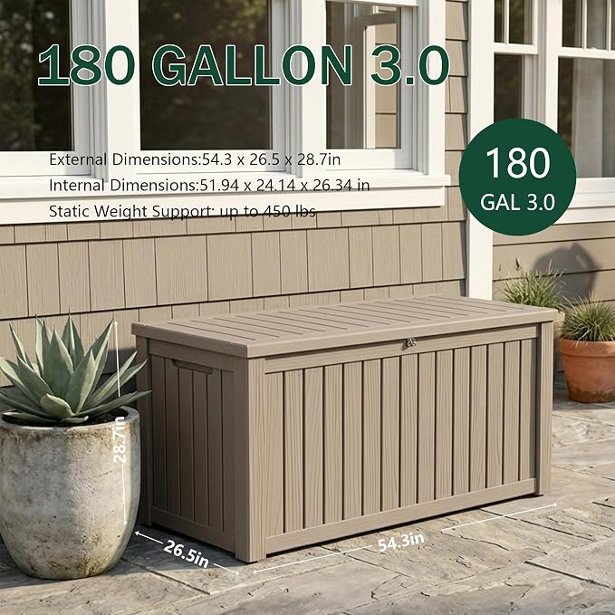 Outdoor Storage Box, 180 Gallon Waterproof Deck Box, Piston-Lift Tall Standing - Image 2