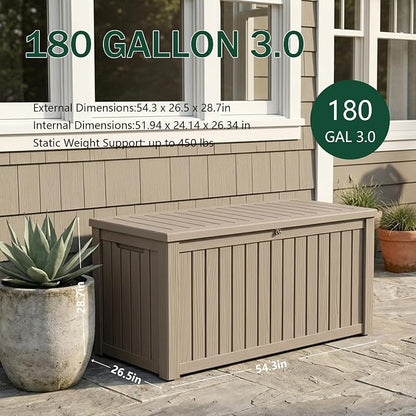 Outdoor Storage Box, 180 Gallon Waterproof Deck Box, Piston-Lift Tall Standing - Image 2