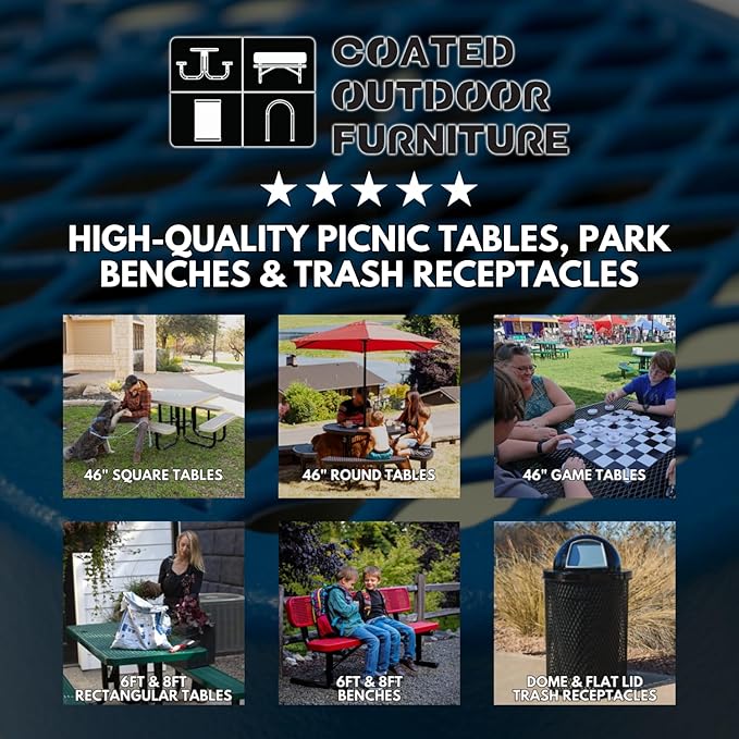 COATEDOUTDOORFURNITURE Heavy-Duty Portable Outdoor Kids Table with Umbrella Hole, Punched Steel Kids Picnic Table, Commercial-Grade, Made in America (46 in, Round, Childrens, Black)