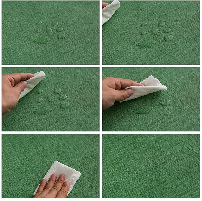 LIBERECOO Vinyl Tablecloth with Flannel Backing, Grass Green, Waterproof, Stain-Resistant, Easy-Clean Table Cover for Holiday, Dining, Kitchen, and Outdoor Use, 60" x 60" Square