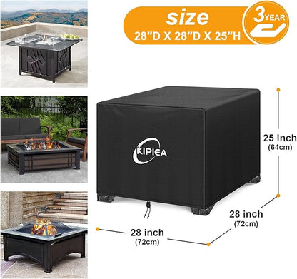 Kipiea Square Fire Pit Cover - Upgraded 600D Strong Tear Resistant, 100% Waterproof Fire Pit Table Cover, UPF 50+ Outdoor Firepit Cover Square Fading Resistant, 28" L x 28" W x 25" H
