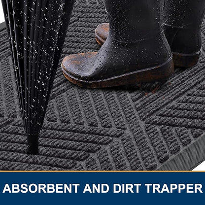 Smiry Front Door Mat Outside Entrance, Heavy Duty Sturdy Natural Rubber Doormat, Trap Dirt and Moisture, Easy Clean Low Profile Mats for Indoor Outdoor Entry, Irregular Triangle (47x24, Medium Grey)