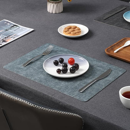 Myir JUN Dual Sided Placemats, Faux Leather Set of 6 Indoor & Outdoor Square Non-Slip Table Mats (Gray Light Blue, Set of 6)