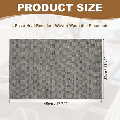 uxcell Faux Linen Placemats, 12x18 Inch Heat Resistant Place Mats Machine Washable Non-Slip Cloth Placemats for Dining Table Kitchen Indoor Outdoor Home Decoration(Brown,4Pcs)