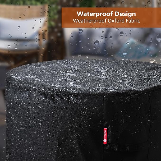 SheeChung Fire Pit Cover Round 33" Dx30 H for Globe fire Ball,Waterproof Heavy Duty 600D Wood Fire Globe Fire Pit Cover for Outdoor fire with BBQ Grill Globe Large Round Pit