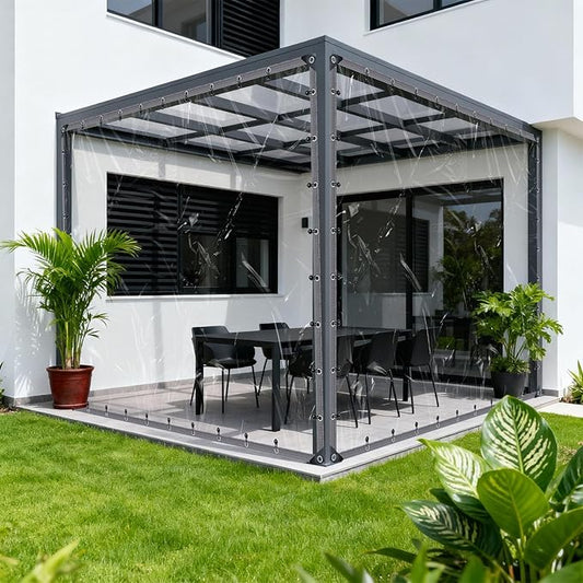 14x15 FT Clear Vinyl Patio Enclosure Panels - Heavy Duty Waterproof Clear Tarps with Reinforced Edges & Grommets for Temporary Winter Porch Enclosure & Deck Enclosure