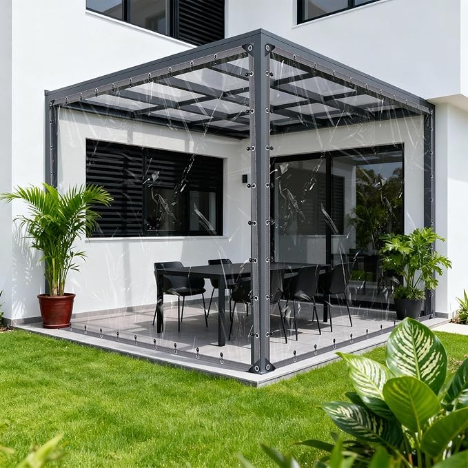 20x25 FT Clear Vinyl Patio Enclosure Panels - Heavy Duty Waterproof Clear Tarps with Reinforced Edges & Grommets for Temporary Winter Porch Enclosure & Deck Enclosure