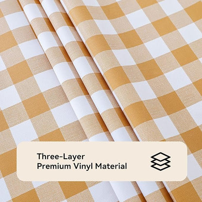 Romanstile Square Vinyl Tablecloth, 100% Waterproof Buffalo Gingham Plastic Table Cloth, Heavy Duty Wipeable Checkered Table Covers for Outdoor, Camping, Picnic, Patio - 60 x 60, Coffee and White