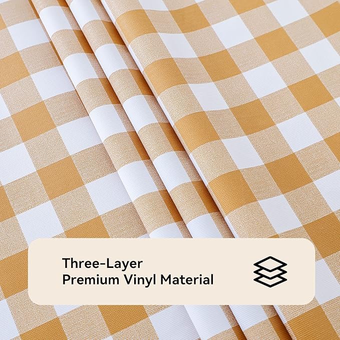 Romanstile Rectangle Vinyl Tablecloth, 100% Waterproof Buffalo Gingham Plastic Table Cloth, Heavy Duty Wipeable Checkered Table Covers for Outdoor, Camping, Picnic, Patio - 60 x 102, Coffee and White