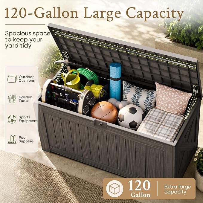 Devoko 120 Gallon Deck Box Resin Outdoor Storage Box Waterproof | Large Outdoor - Image 7