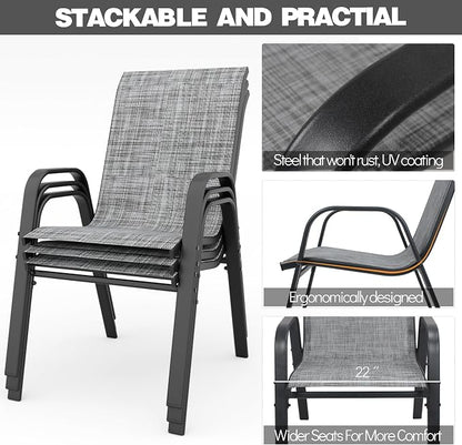 Red Patio Chairs Set of 4, Stackable Outdoor Dining Chairs - Image 6