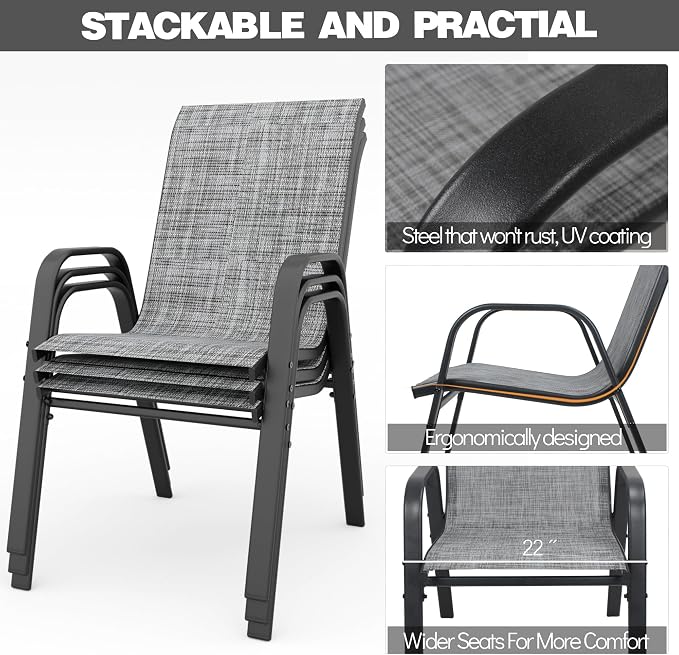 Navy Patio Chairs Set of 4, Stackable Outdoor Dining Chairs - Image 6