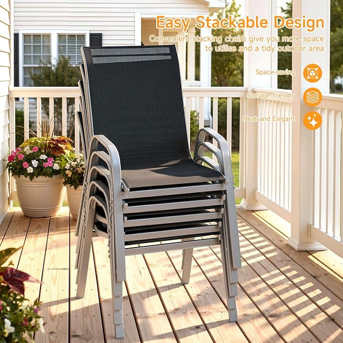 Patio Chairs Set of 6, Stackable Outdoor Dining Chairs | All Weather Dining Set - Image 9