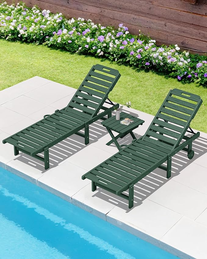 SERWALL Folding Outdoor Side Table Set of 2, Portable Adirondack Side Table, Green