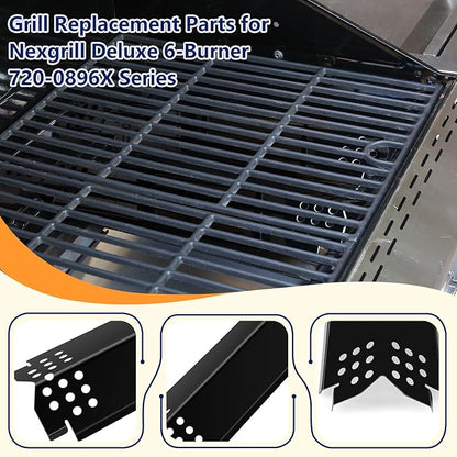 Grill Parts for Nexgrill Replacement Parts 2 Burner 720-0864 720-0864M,Cast Iron Cooking Grate,Heat Shield,Burner Kit for Megamaster 720-0864MA Grill Grates Replacement Parts kit for nexgrill grates