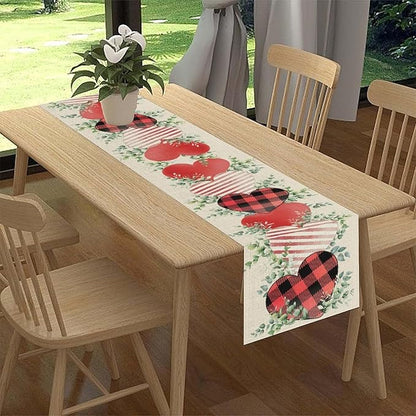 Valentines Day Table Runner,Vintage Rustic Sweet Heart Leaves Valentines Day Buffalo Plaid Runner for Table Seasonal Fresh Decor for Indoor Outdoor Dining Table Decorations, 13"x36"