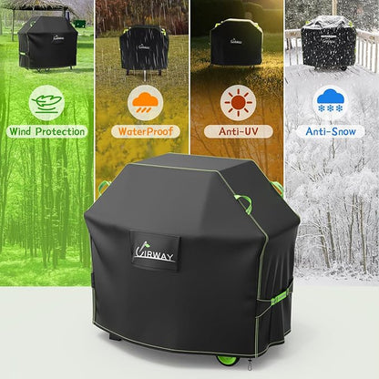 UIRWAY Weber Grill Cover - 55 Inch Heavy Duty Waterproof Barbecue Cover with Reflective Strip Handles and Air Vent, UV & Fade Resistant, Black
