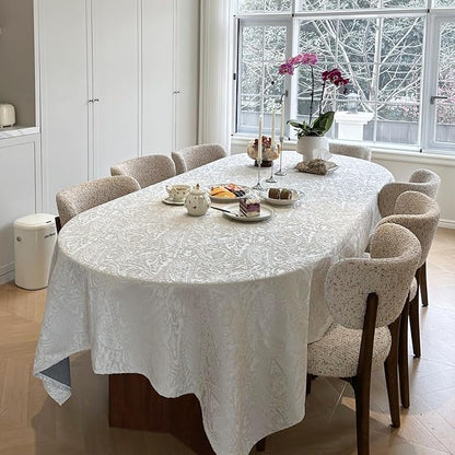 Jacquard Rectangle Tablecloth, Thick Kitchen Dining Table Cloth, Waterproof Wrinkle Free Decorative Fabric Table Cover for Outdoor and Indoor, 70x108 Inch Milky White