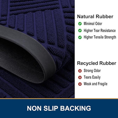 Smiry Front Door Mat Outside Entrance, Heavy Duty Outdoor Indoor Mat, Natural Rubber Doormat, Non Slip, Trap Dirt and Moisture, Easy Clean, Low Profile Patio Porch Entryway Mat, 29.5x17, Black Blue