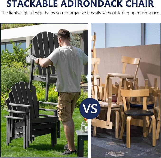 Stackable Adirondack Chairs, Compact All Weather HDPE, All-Weather - Image 4