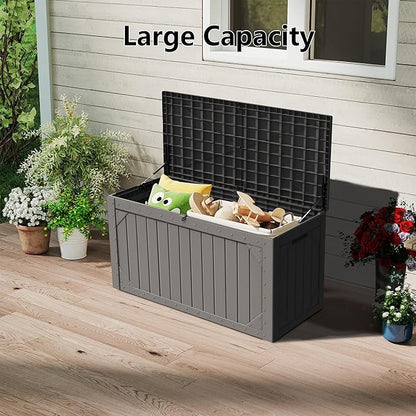 100 Gallon Outdoor Storage Box Waterproof,Resin Deck Box Storage Bin for Cushion Patio Furniture, Pool Accessories, and Garden Tools, Lockable & UV-Resistant, Black