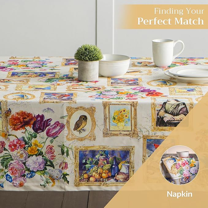 Maison d' Hermine Table Cloth Rectangle Table 100% Cotton 60 x 108 Inches Tablecloth Reusable Decorative for Dining Room, Farmhouse, Home, Party, Festive & Wedding Spring Summer - Masterpiece