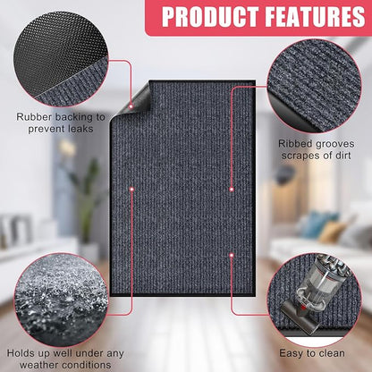Kuyal Front Door Mat, 3'x10' Indoor Outdoor Entrance, Commercial Floor Inside Outside Entrance, Heavy Duty Durable Welcome Mat, Rubber Backing Non Slip Outdoor Mats for Entryway,Dark Gray