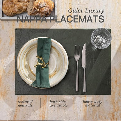 Faux Leather Placemats Set of 12 Vinyl Washable Wipeable Table Mats for Kitchen Dining Table Heat Resistant Waterproof Indoor/Outdoor Placemats Non-Slip Easy Clean Place Mats (Olive Green)
