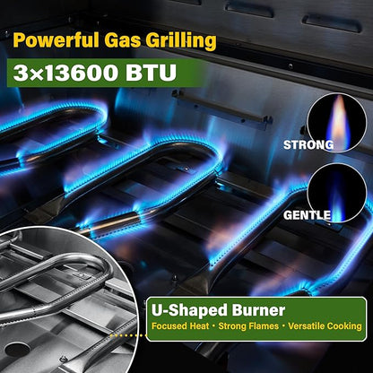 34-Inch Premium Built-In Liquid Propane Griddle for Outdoor Kitchen, 3-Burner Heavy Duty Stainless Steel Flat Top Grill with Lid, 48,000 BTUs, Large Cooking Area for BBQ Island, Outdoor Cooking, Black