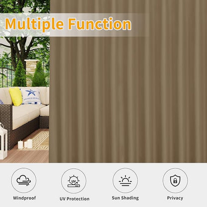 Easy-Going Outdoor Patio Curtains 2 Panels, 110x108 inch, Khaki | Privacy - Image 5