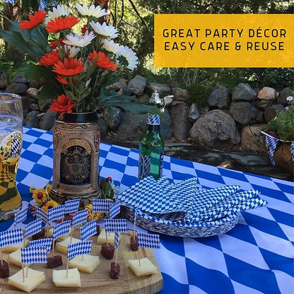 Blue & White Oktoberfest Tablecloth 54" x 72" – Bavarian Checkered Polyester Table Cover – Oktoberfest Decorations for Party, German Theme Party Supplies, Reusable & Durable | OktoberfestHaus