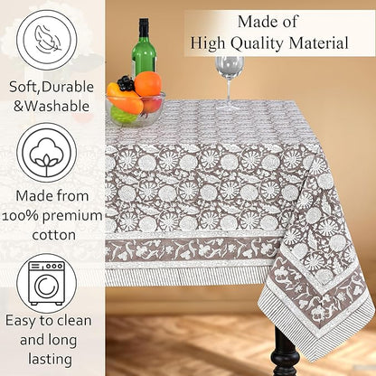 CPC Rustic Brown Tablecloth 100% Cotton 60x60 Inch Indian Block Print Rectangle Table Cover, Table Cloth for Gifting in Weddings, Halloween, Fall, Christmas, Thanksgiving