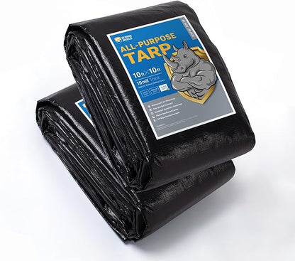 GUARD SHIELD Tarps Heavy Duty Waterproof 10x10 Feet Black Poly Tarp Cover Square Outdoor Thick UV Resistant Tarpaulin with Grommets 10mil (2-Pack)