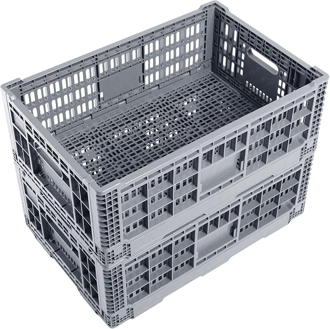 Collapsible Storage Bin/Containe， Transfer box,crate Transit storage of various items (Gray 23.6" L x 15.7" W x 8.6" H-two)