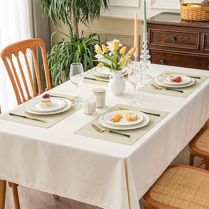 Romanstile Vinyl Placemats Set of 12-12 X 17 Inch - Heat Resistant Place Mats 100% Waterproof Oilproof Wipeable Reversible Faux Leather Table Mats for Kitchen, Dining, Party, Outdoor, Beige