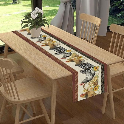 Farmhouse Rooster Table Runner, Rustic Vintage Chicken Egg Sunflower Floral Cow Hen Red Coffee Table Center Decor for Family Kitchen and Dining Room Outdoor Country Party Table Decorations, 13"x90"