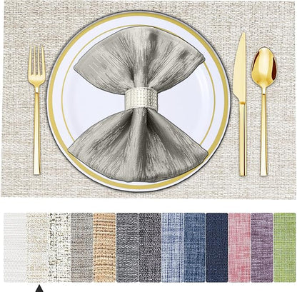 BETEAM Placemats Set of 6, Woven Vinyl Placemat for Dining Table Washable Wipeable Kitchen Place Mats Durable Indoor Outdoor Table Mats