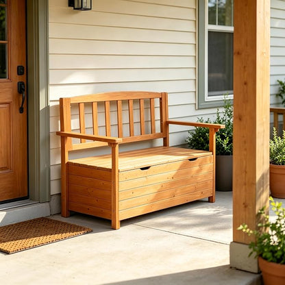 VINGLI Outdoor Storage Bench, Large Wood Deck Box - Image 9