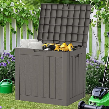 NUNU LAB 35 Gallon Outdoor Storage Box Waterproof, Outside Package Delivery Deck Boxes with Lockable Lid, Backyard Storage Bin For Garden Tools, Patio Cushions Accessories, Gray