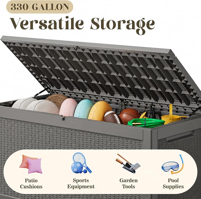 330 Gallon Outdoor Storage Box, Resin Large Deck Box Outdoor Waterproof Storage - Image 3