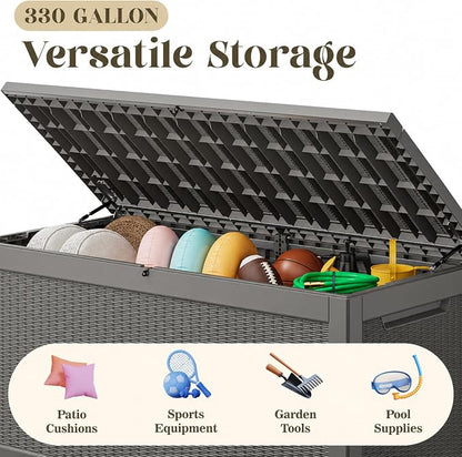 330 Gallon Outdoor Storage Box, Resin Large Deck Box Outdoor Waterproof Storage - Image 3