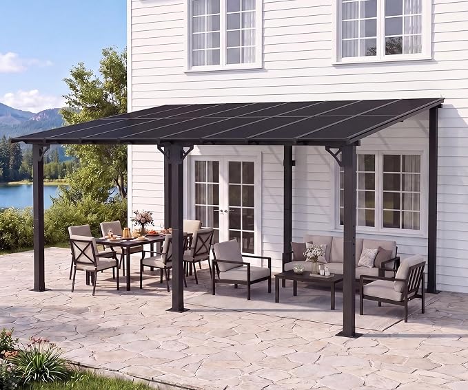 16'X10' Lean to Gazebo Pergola Patio Gazebos Pergolas Outdoor | Wall Mounted by Breezestival
