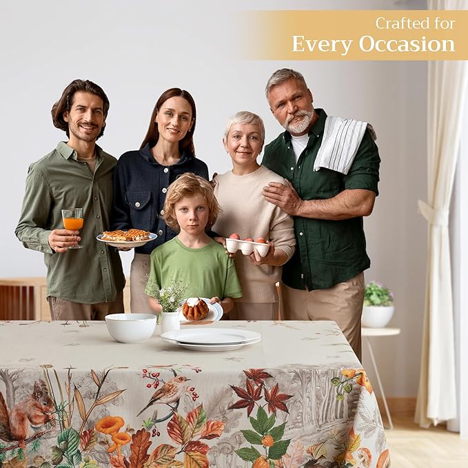 Maison d' Hermine Table Cloth Rectangle Table 100% Cotton 60 x 108 Inches Fall Tablecloth Reusable Everyday Use for Thanksgiving Christmas Decorations Dining Farmhouse Party (Recolte)