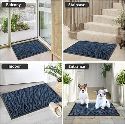 Yimobra Outdoor Mats for Front Door 29.5x17, Stops Mud & Dirt at Entrance, Fits Garage & Patio, All-Weather Waterproof Non Slip Outdoor Indoor Welcome Mat, Blue