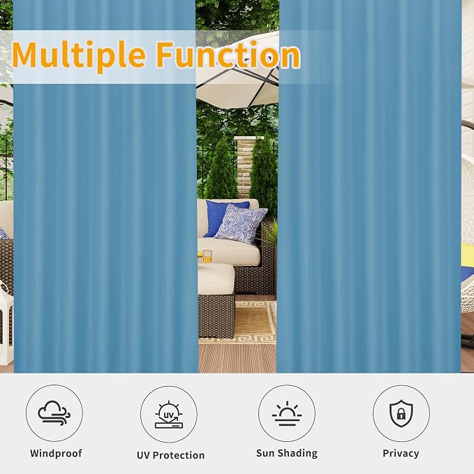 Easy-Going Outdoor Patio Curtains 2 Panels, 54x120 inch, Sky Blue | Privacy - Image 5