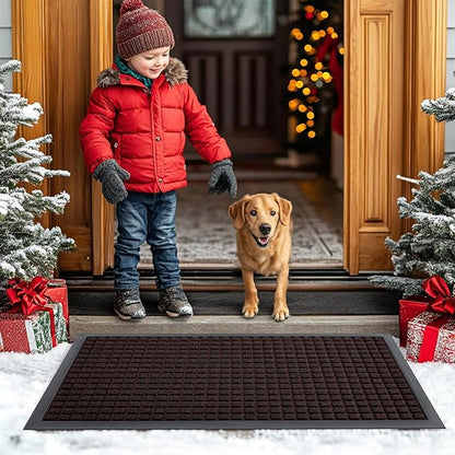 Smiry Front Door Mat Outside Entrance, Heavy Duty Natural Rubber Doormat, Non Slip, Trap Dirt and Moisture, Easy Clean, Low Profile Welcome Floor Mats for Indoor Outdoor Entry, 47x32 Inch, Brown