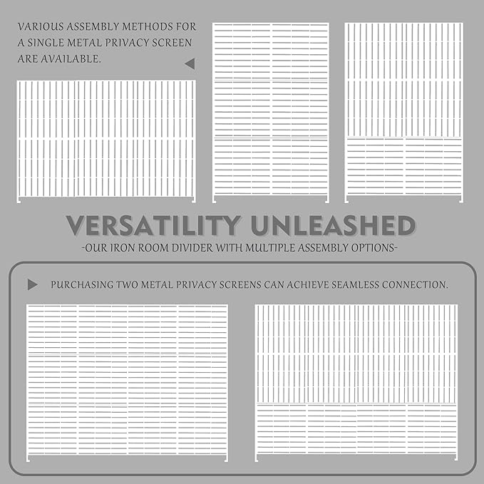 Kozyard Metal Privacy Screen 74" H x 47.2" W Decorative Outdoor Divider with Stand Panels Freestanding Screen Set for Deck Patio Balcony Garden Outdoor&Indoor (White/Horizontal Slat)