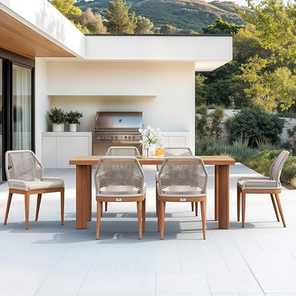 PURPLE LEAF 7 Pieces Dining Set Patio Metal Rectangular Table and Wicker Rattan Chairs for Outside Porch Garden Kitchen Modern Outdoor Furniture Sets